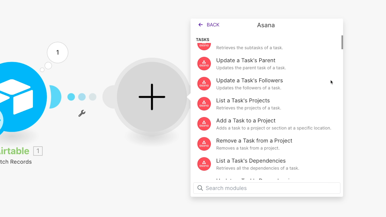 Automated actions for Asana available in Make