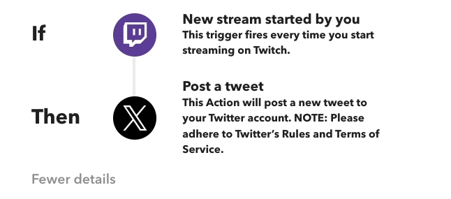 A Twitch and Twitter (X) applet in IFTTT