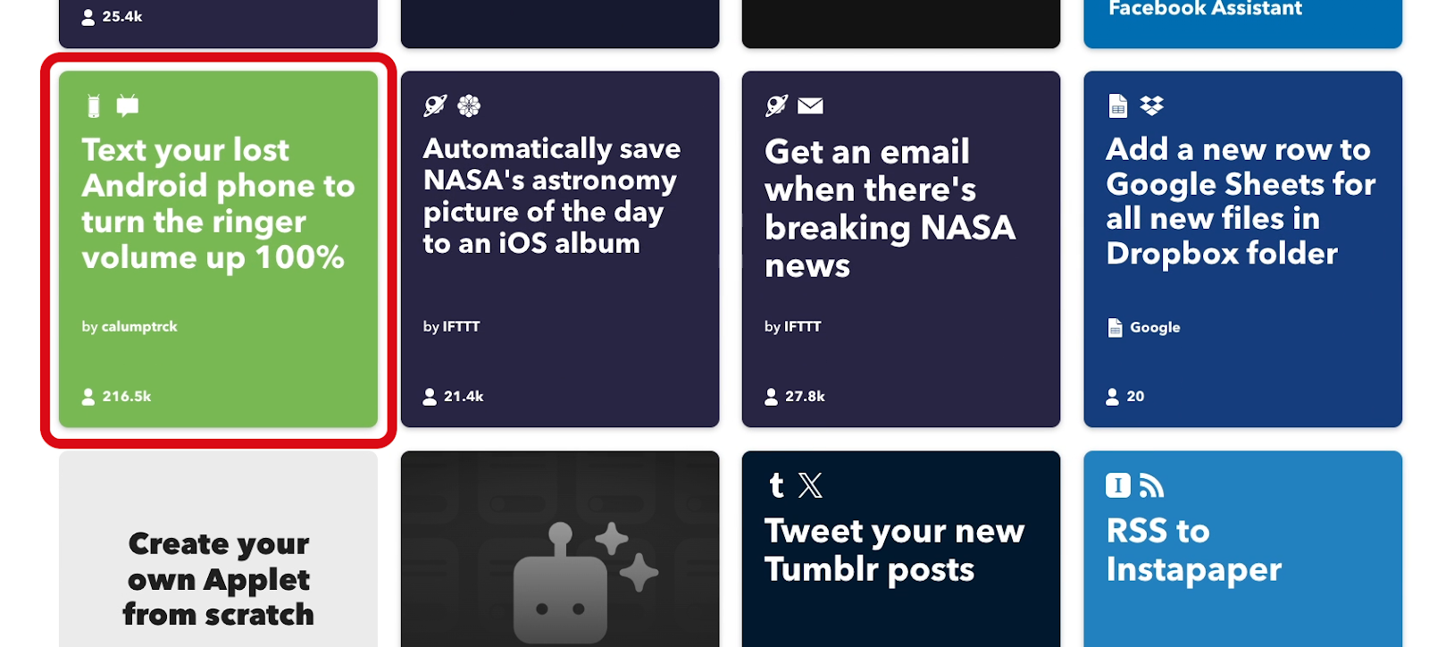 Example automated "applets" on IFTTT