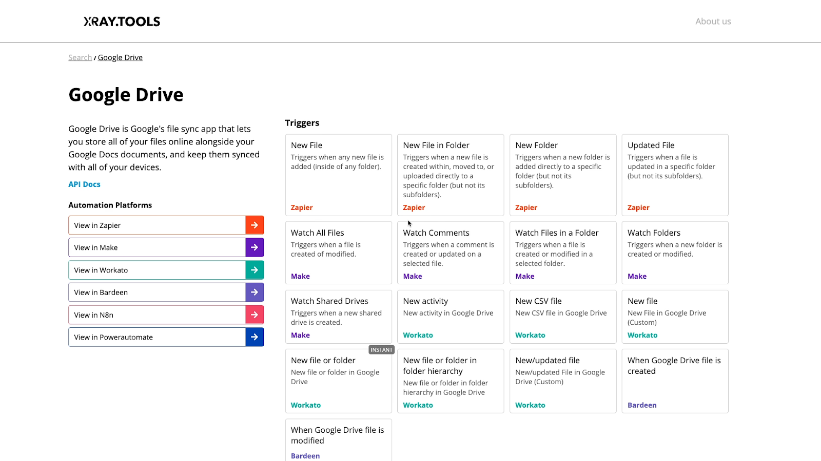 Reviewing triggers, actions, and searches in XRay.Tools