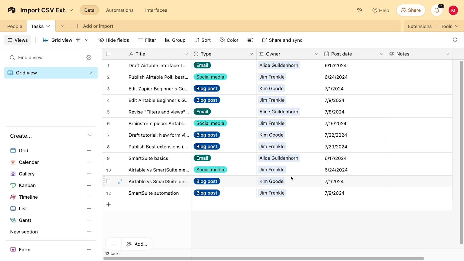 Imported records in Airtable