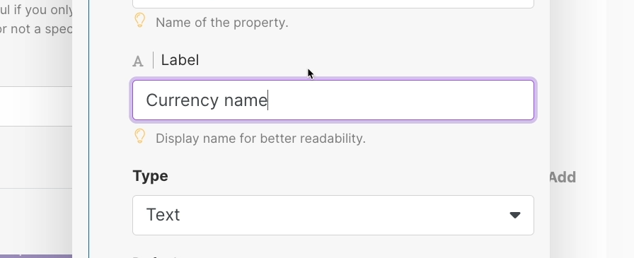 Data structure configuration - giving an item a label