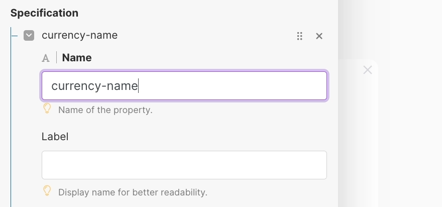 Data structure configuration - giving an item in a name