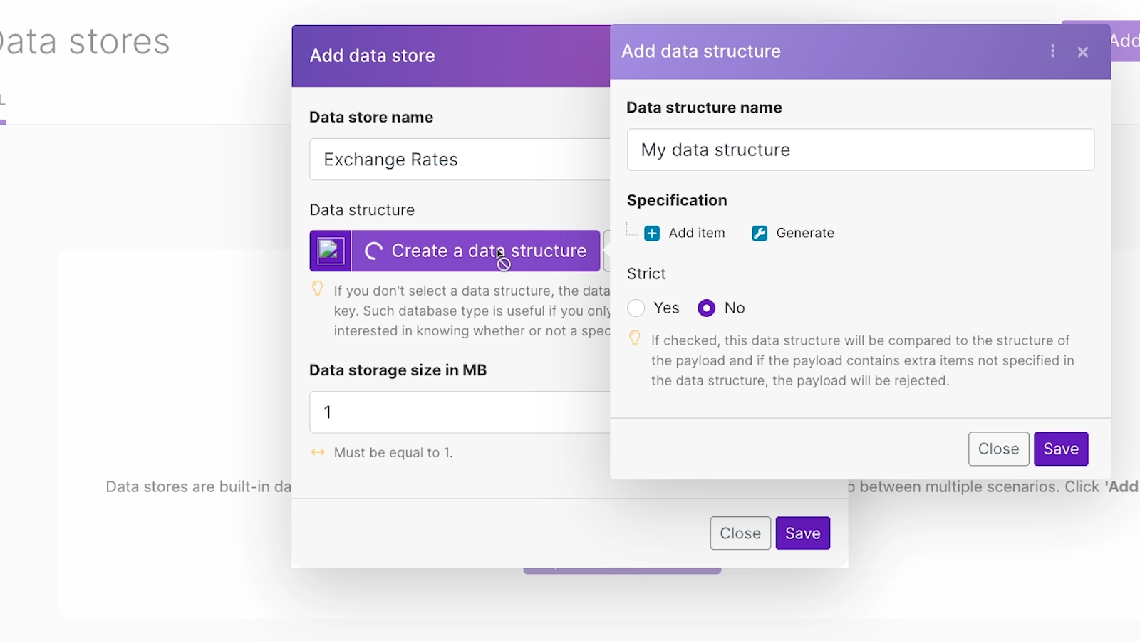 Creating a data structure for a data store