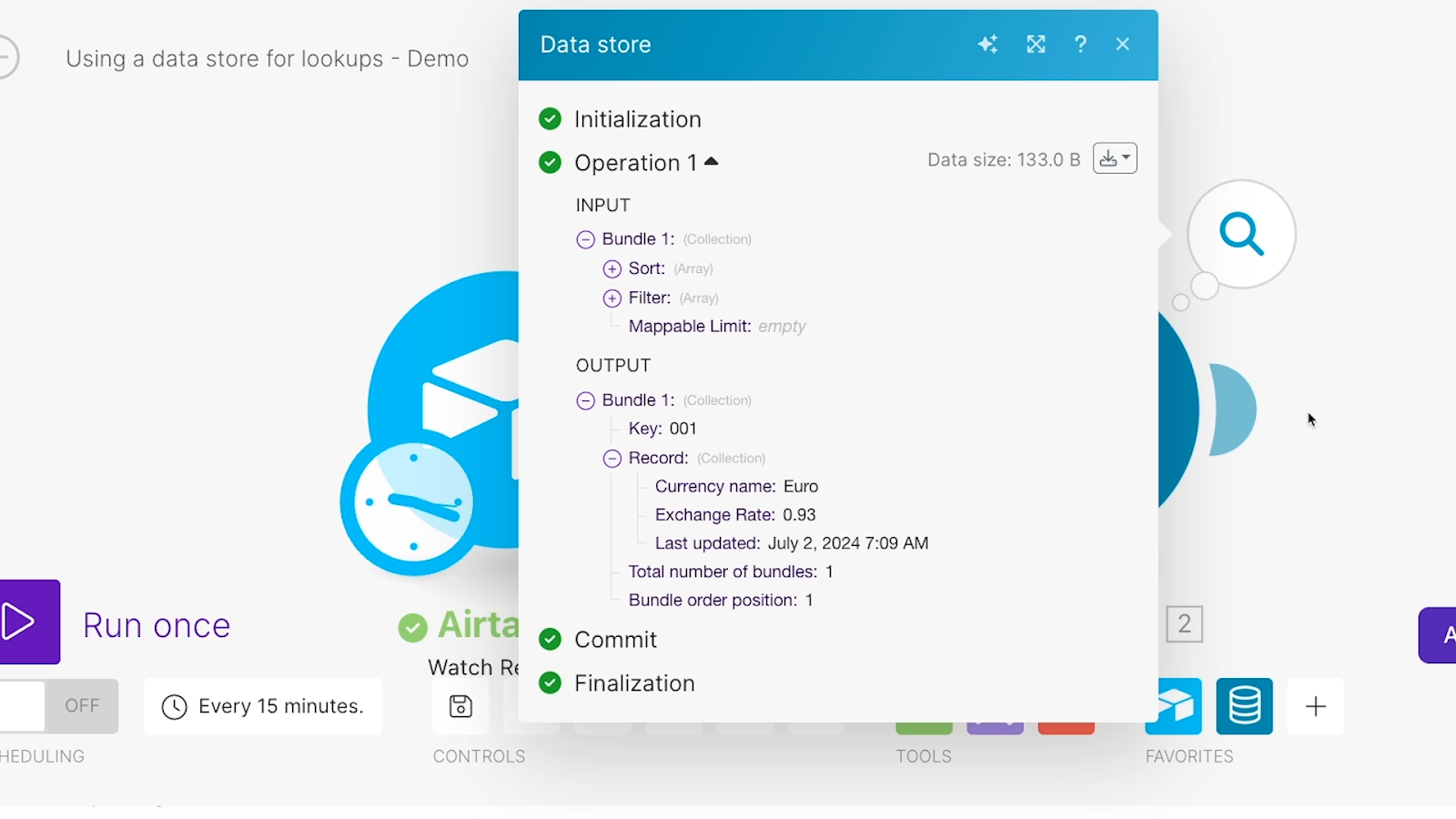 The results returned by the data store search action