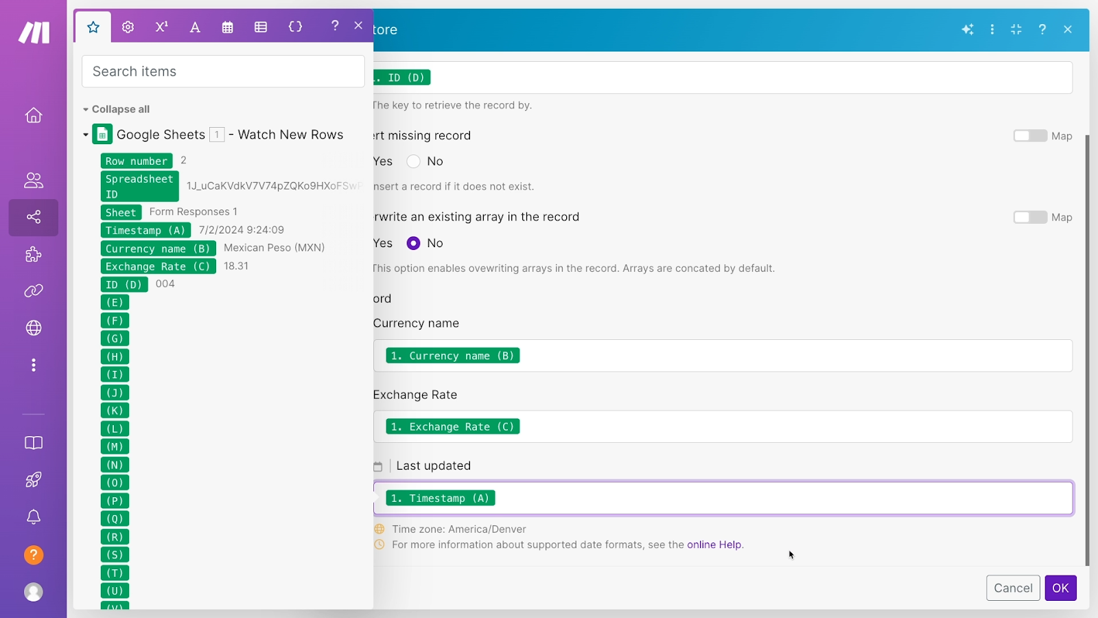 Filling in fields for the updated or created record