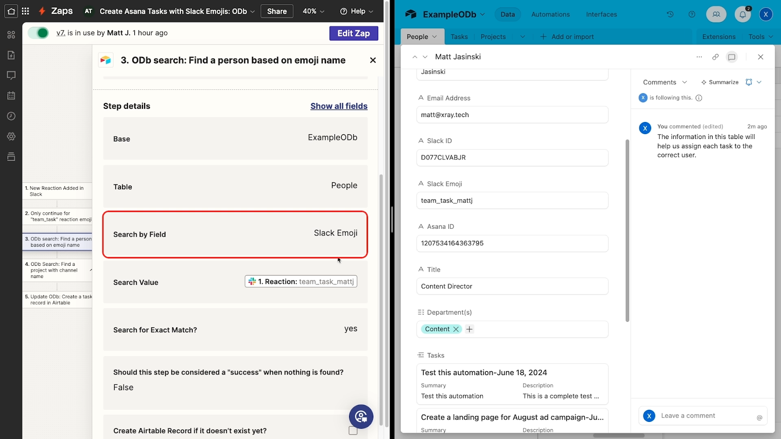 An operational database in Airtable being used with a Zap