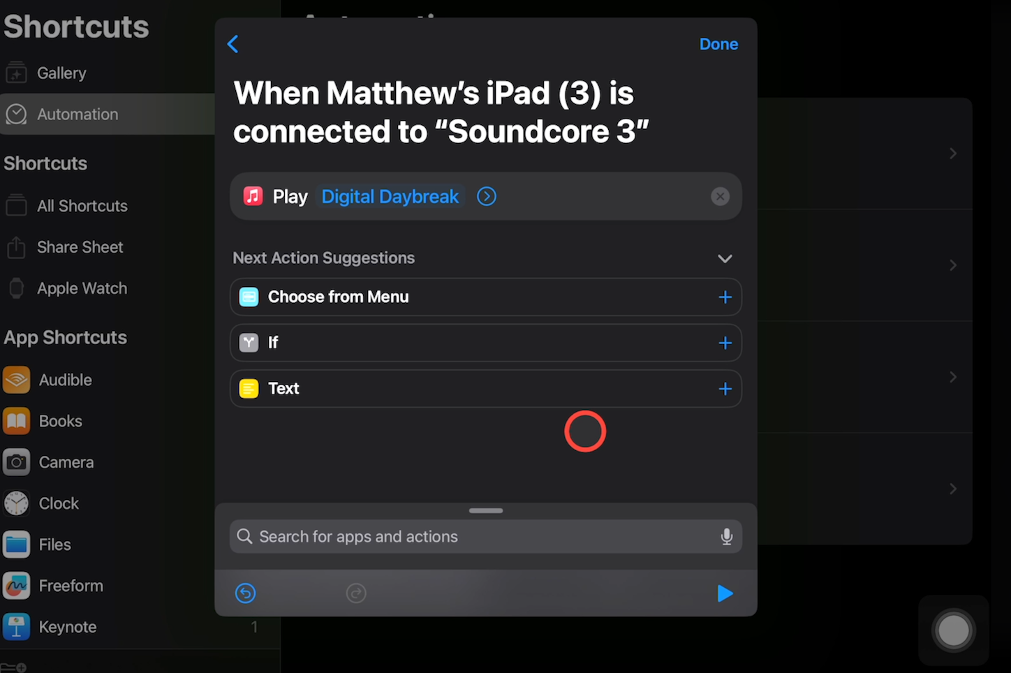 A fully configured bluetooth automation in Shortcuts