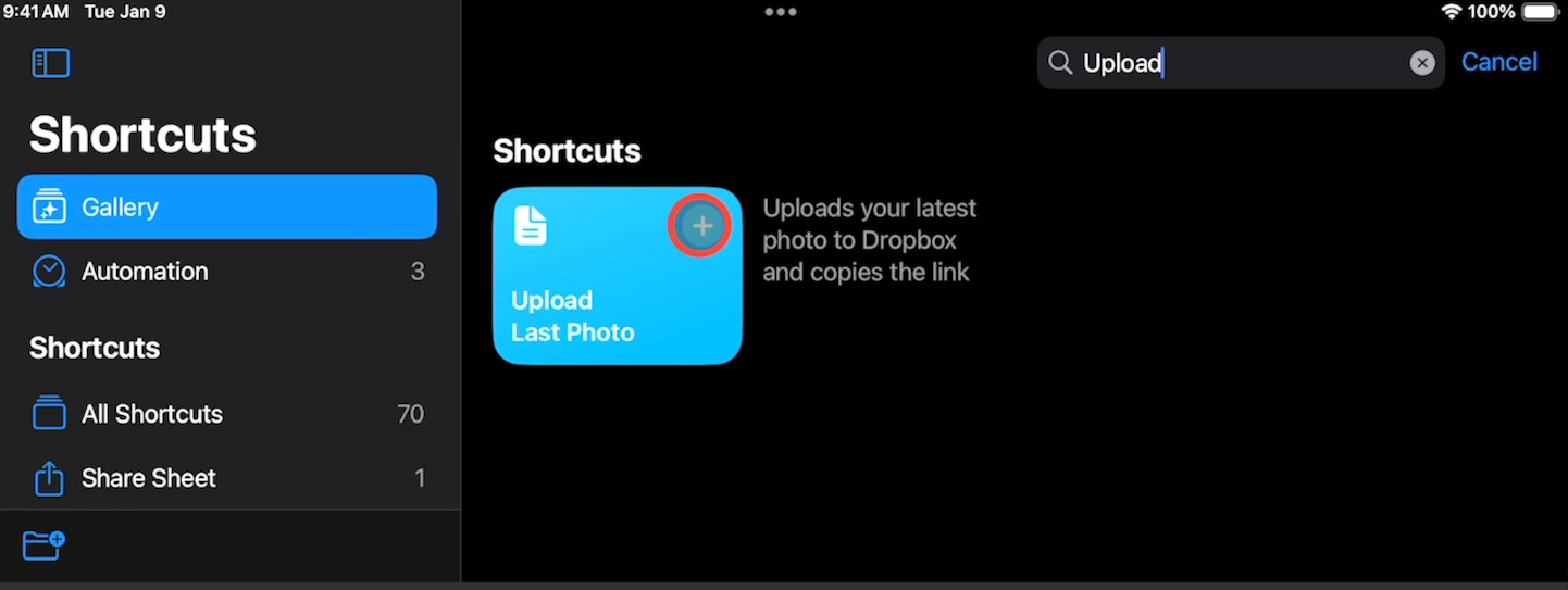 Adding a shortcut from the gallery to your device