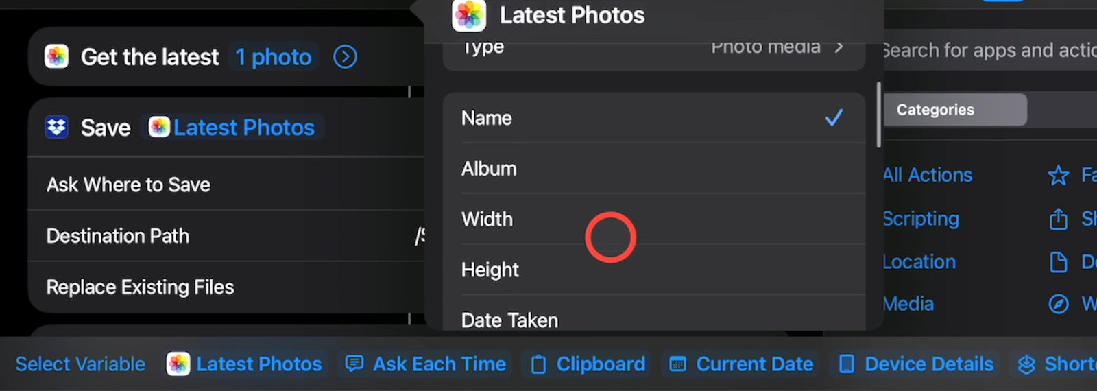 Data retrieved about each photo in Shortcuts