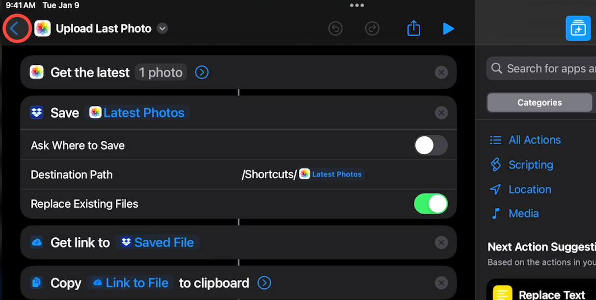 Pressing an arrow to exit the Shortcuts configuration menu