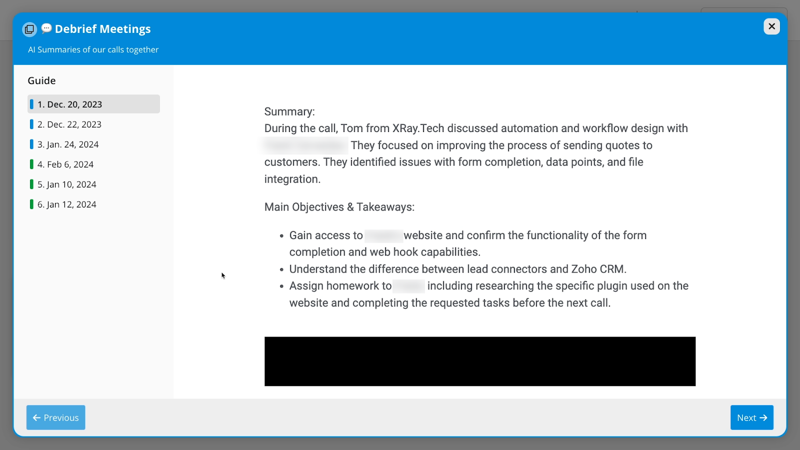 An example Debrief summary