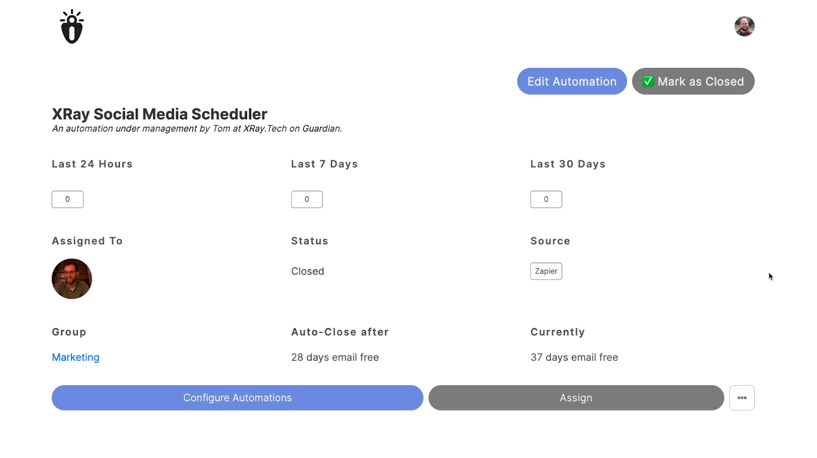 Automation management options in Guardian