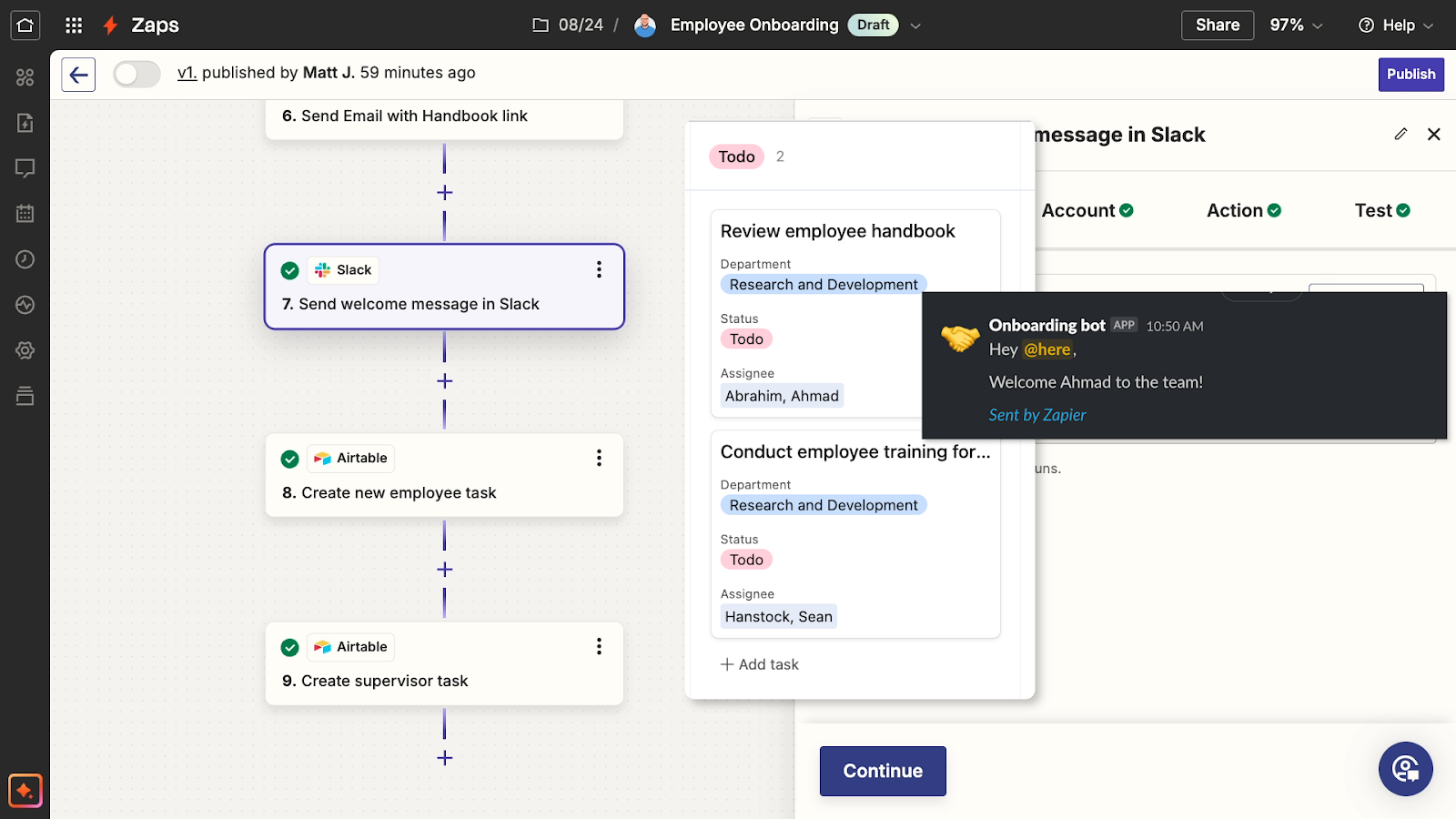 Part 3 of an onboarding workflow in Zapier