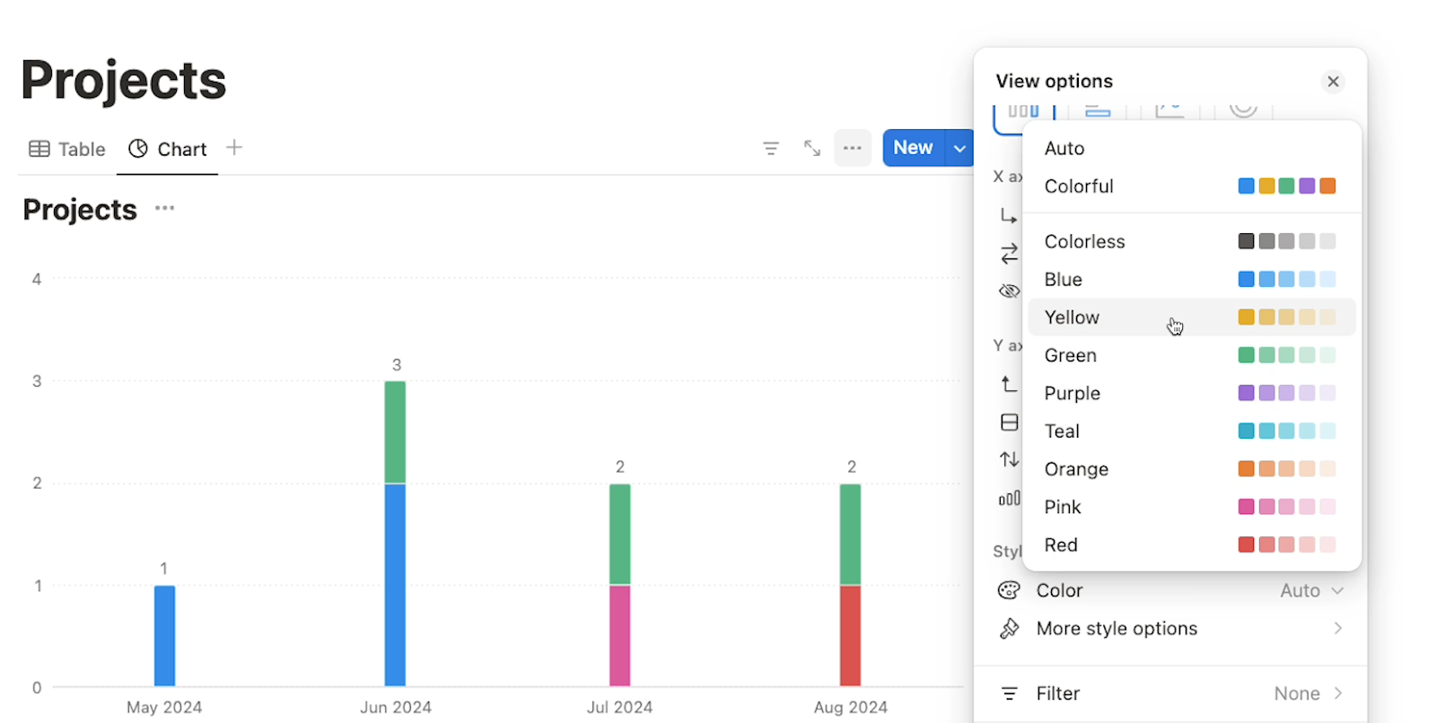 Customizing the color of a Notion chart