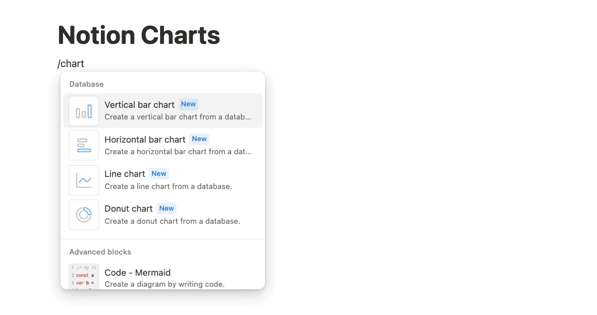 Creating a chart in Notion with the /chart comman