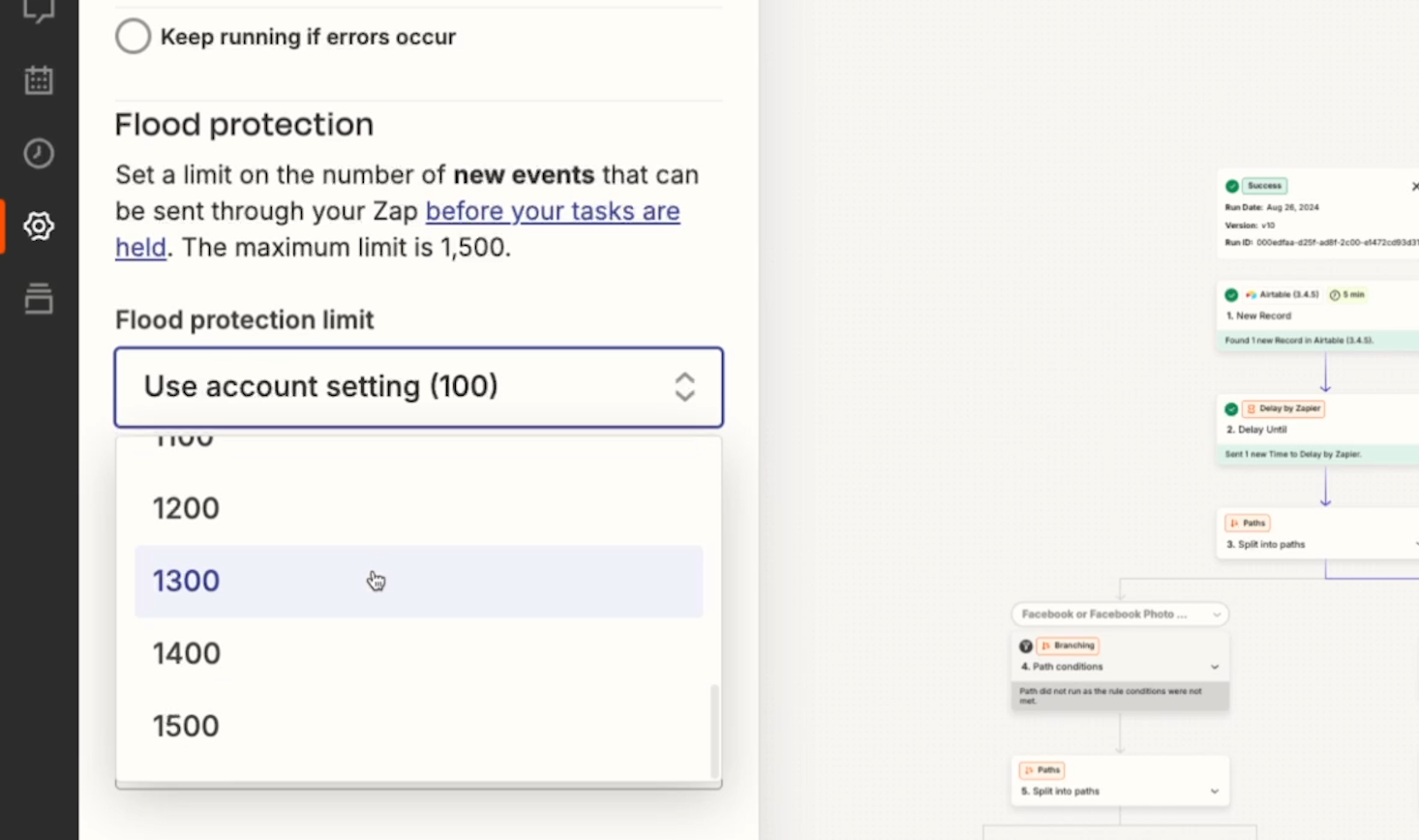 Flood protection setting to select how many tasks can run before holding new events