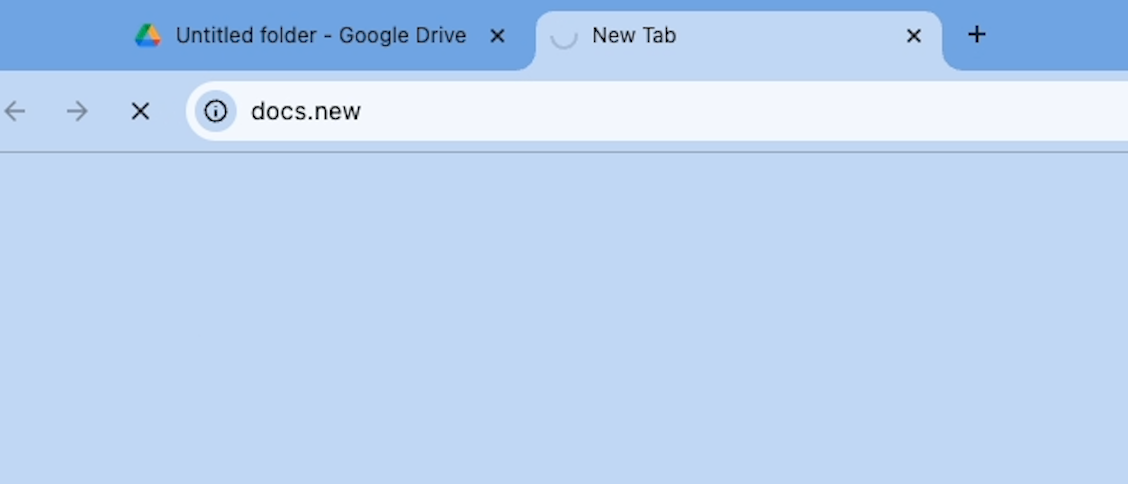 Creating a new document by entering "docs.new" into the URL bar