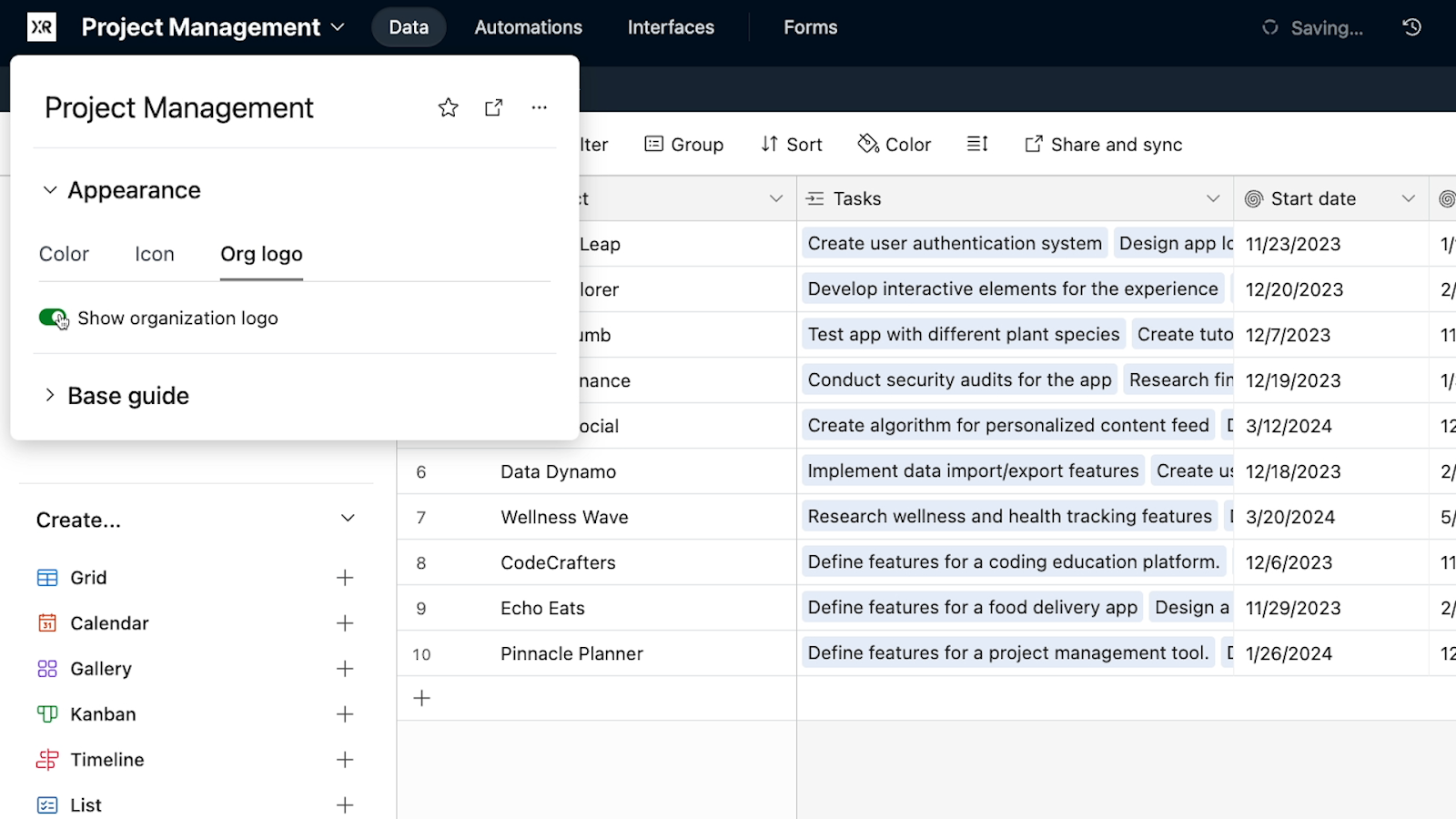 New organization branding features in Airtable