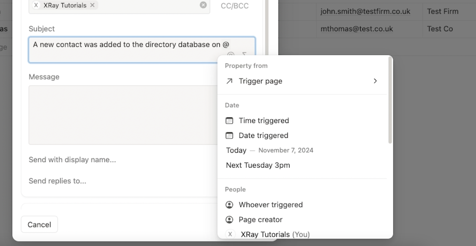 Using the "@" symbol to pull up the dynamic data menu