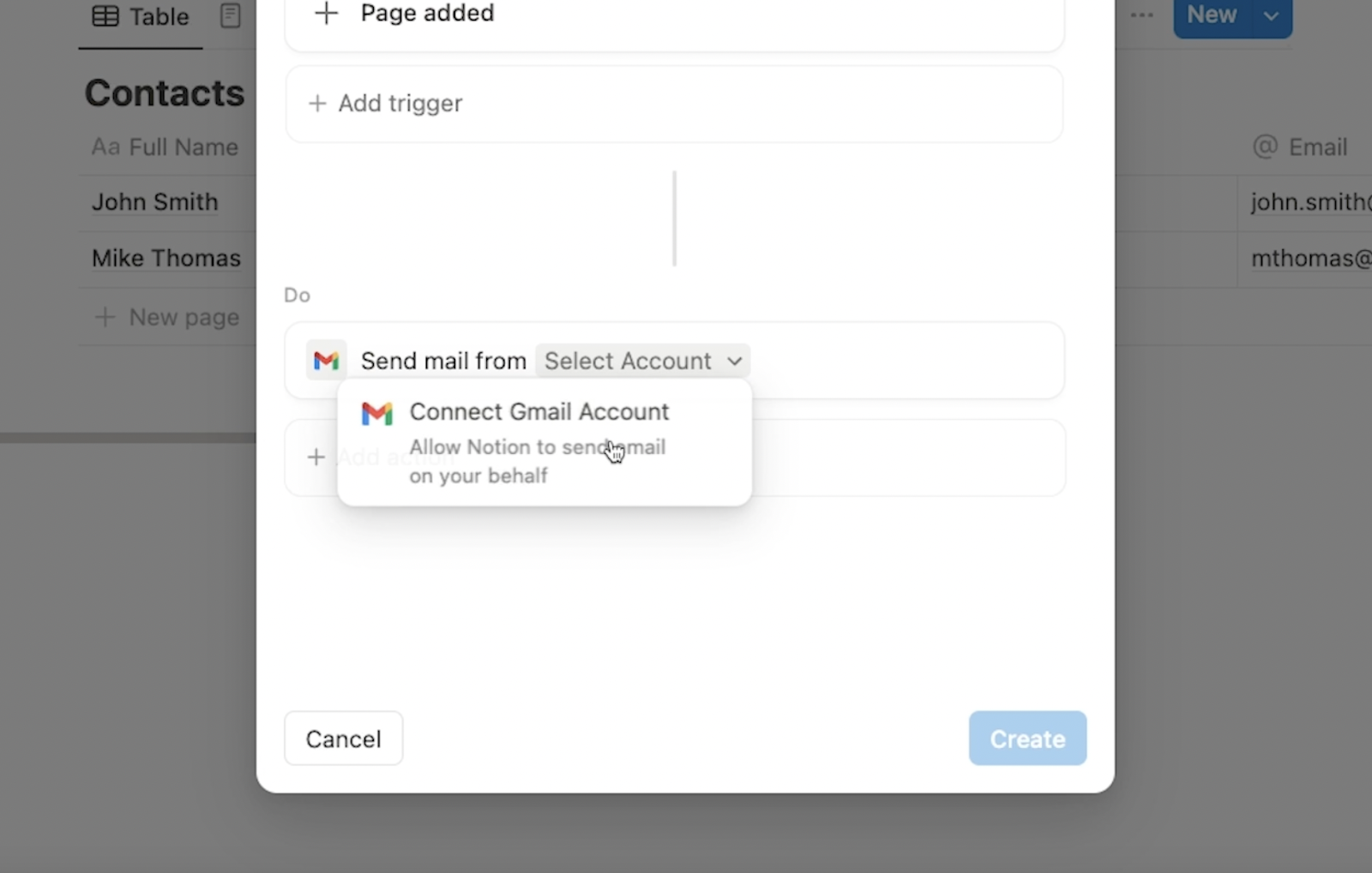 Choose "Connect Gmail Account" from the Select Account dropdown