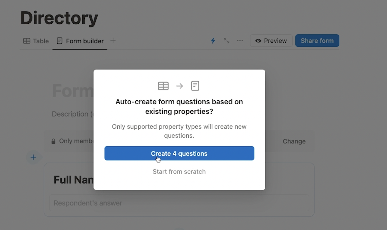 Automatically create Questions for each database Property