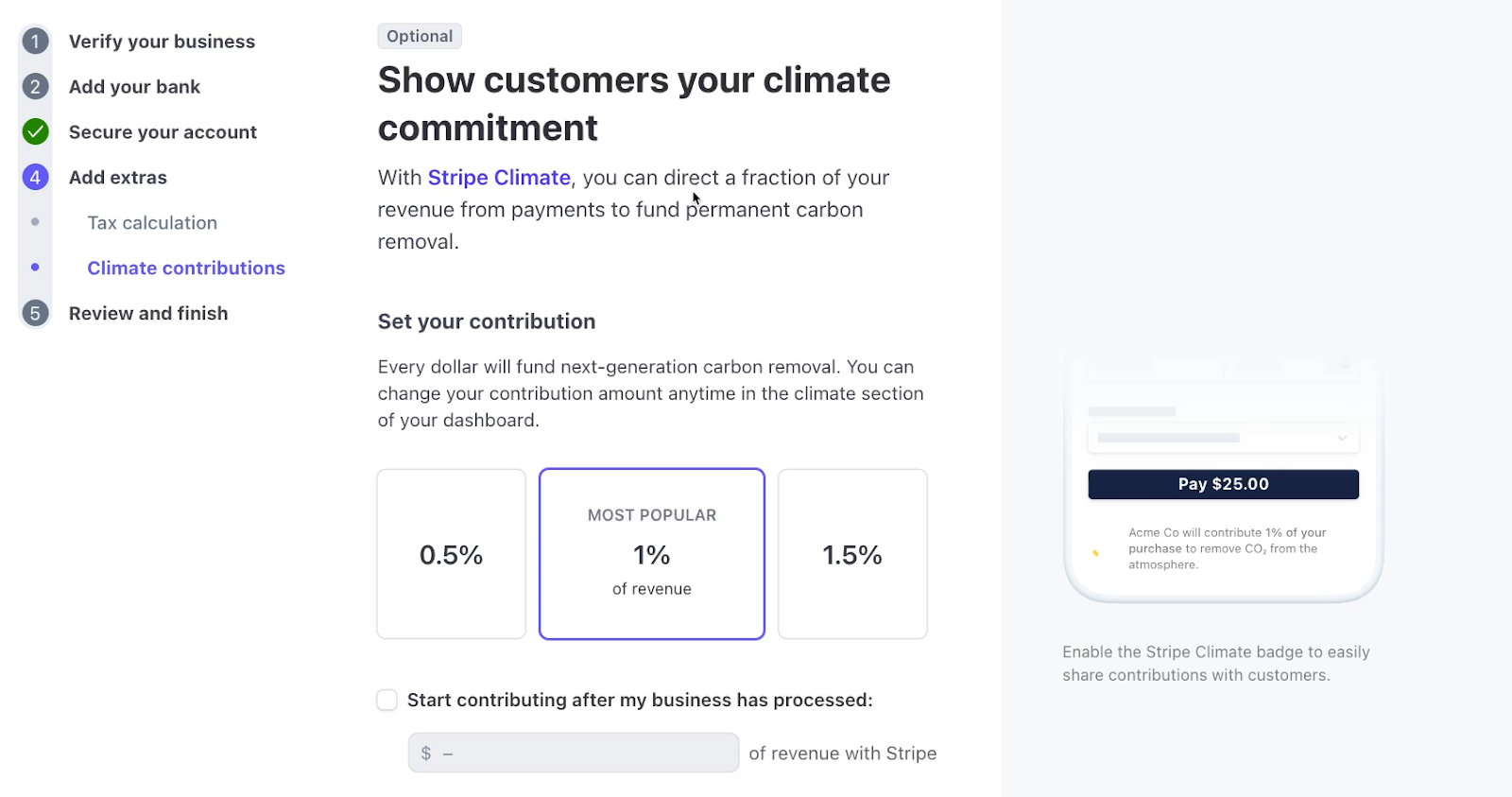 Optional climate contributions in Stripe