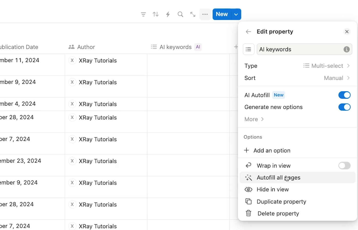 Configuration for an AI Keywords autofill