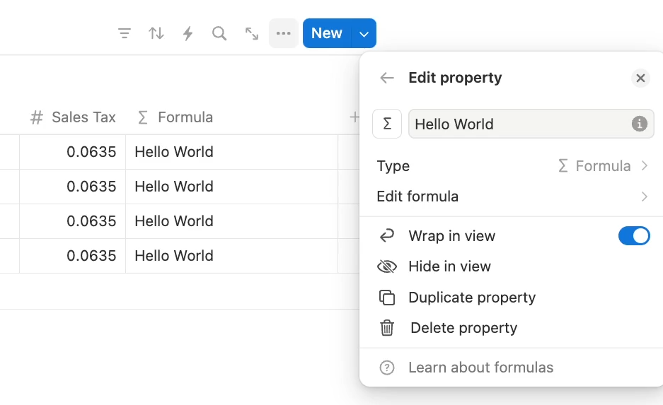 The output of a "Hello World" formula