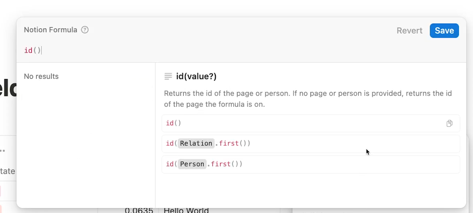 An id() function in Notion