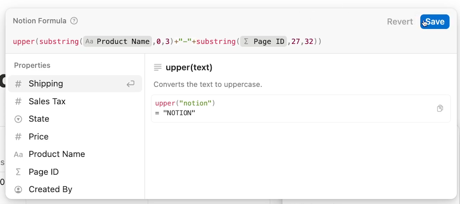 Concatenating properties and text in Notion formulas
