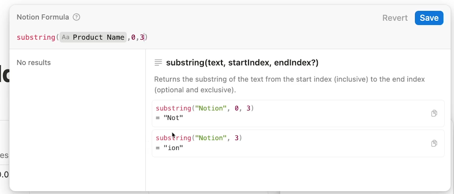 A substring function in Notion