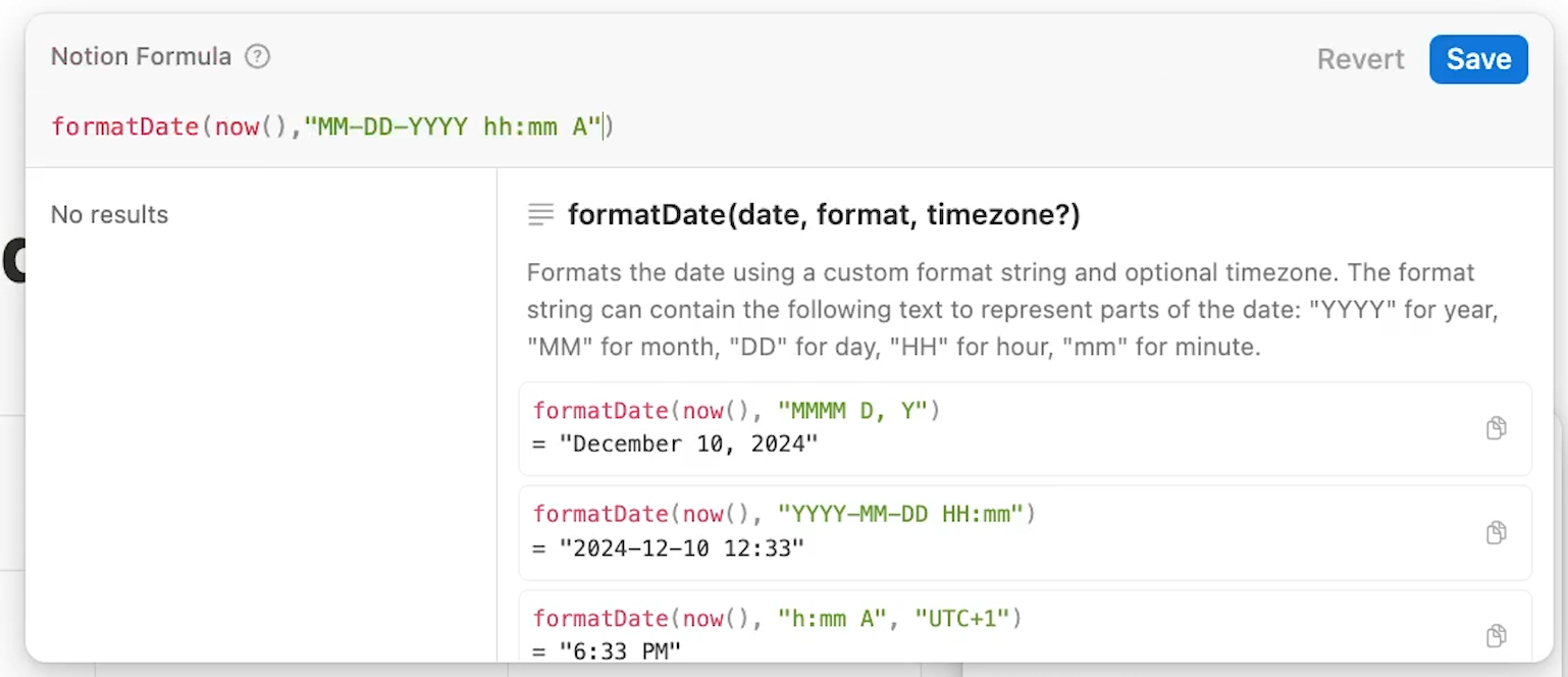 a formatDate() function in Notion