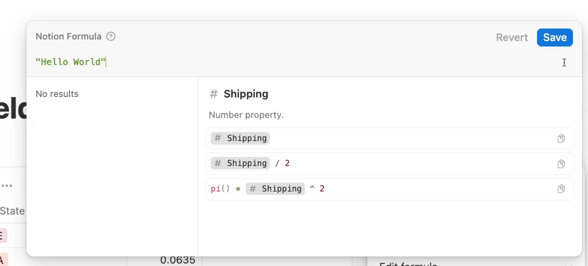 A "Hello World" formula in Notion