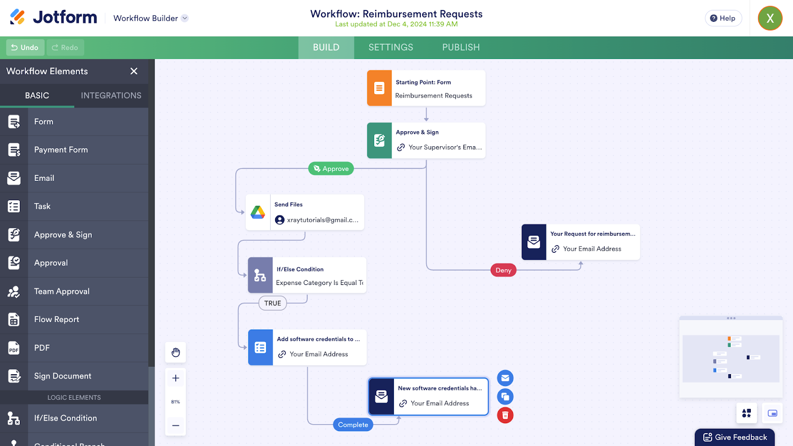 A reimbursement request automation in Jotform Workflows