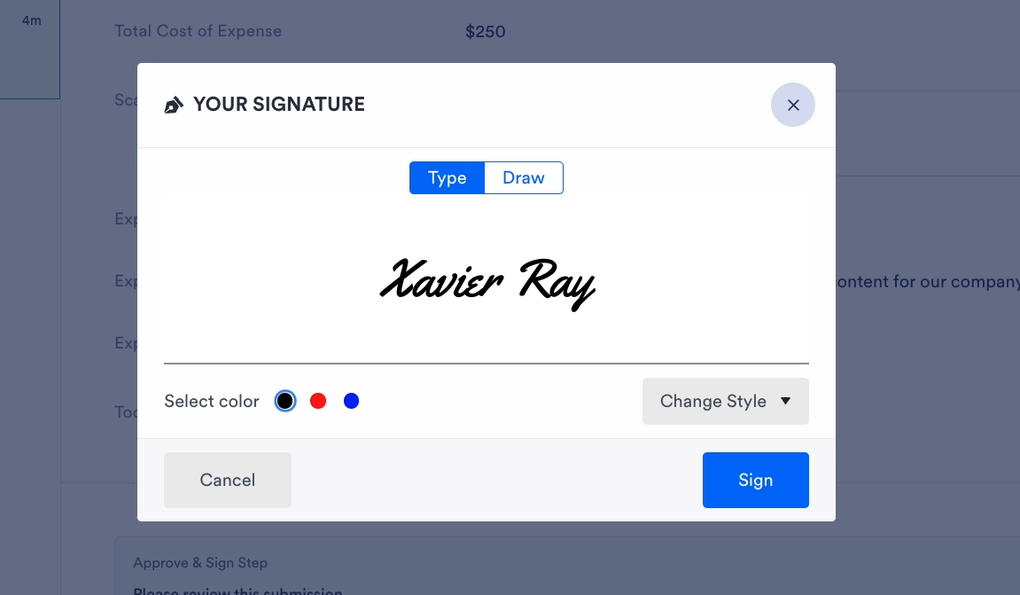 A signature request in Jotform