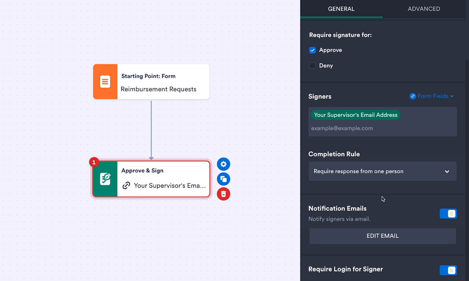 Configuring an "Approve & Sign" step