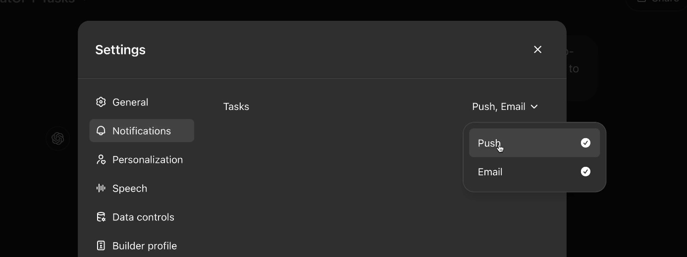 Task notification settings