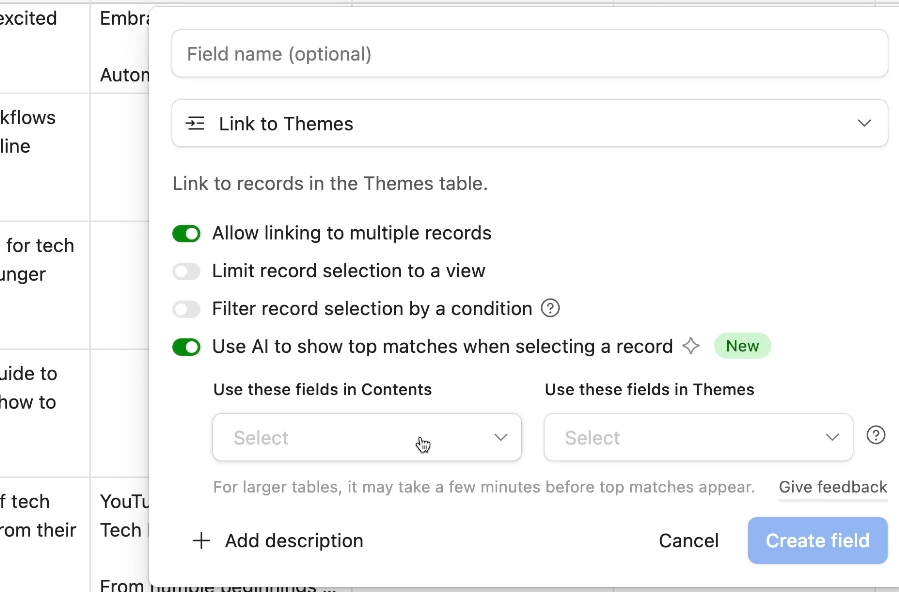 Configuring an AI-powered linked record field