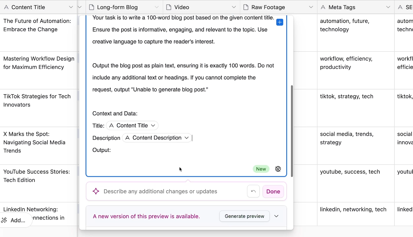 Editing the prompt suggested by Airtable AI