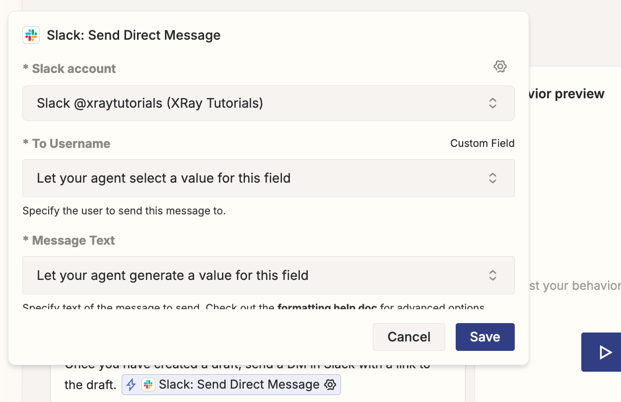 Configuring an automated action in an AI agent