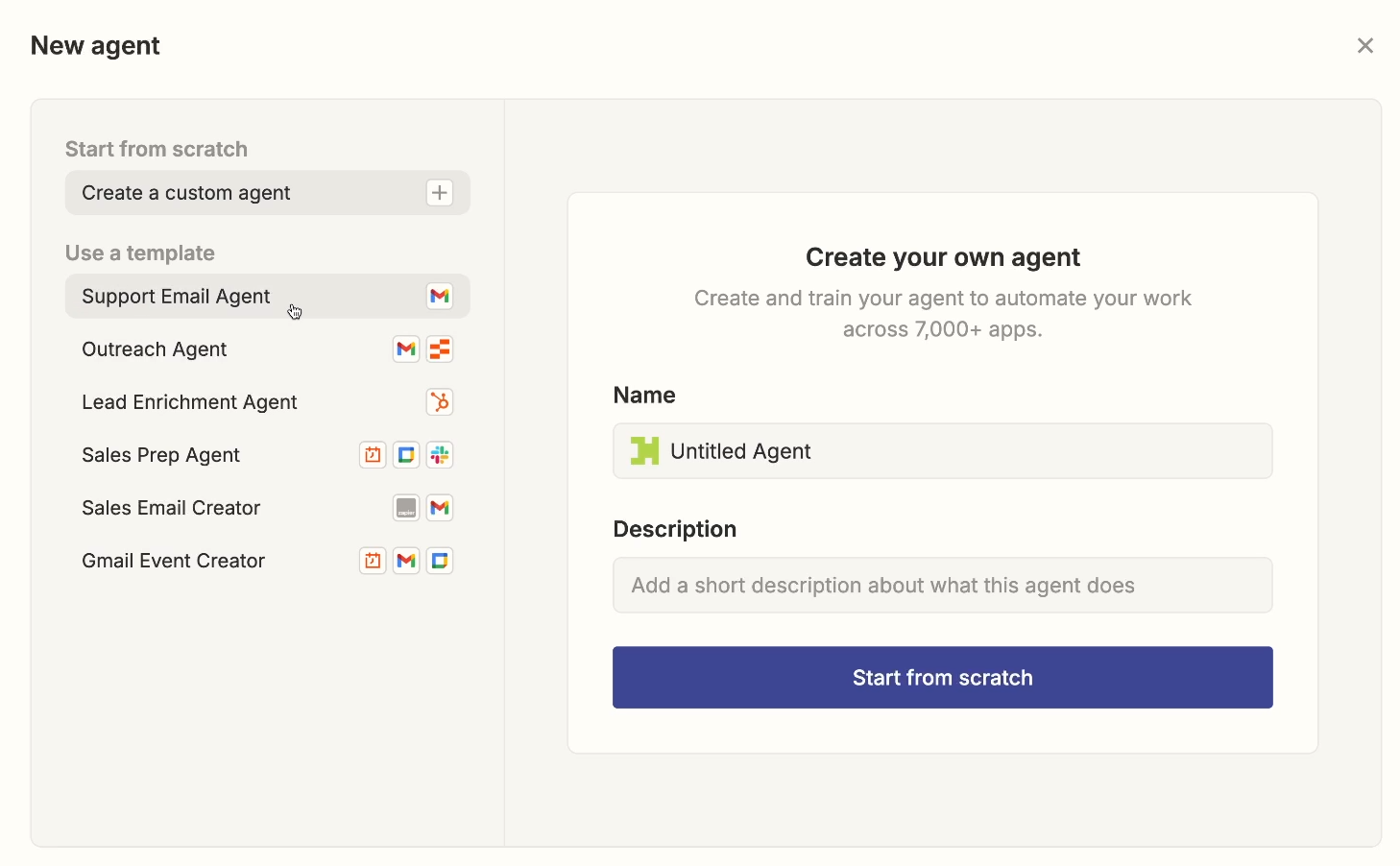 Create an agent from scratch or from a template