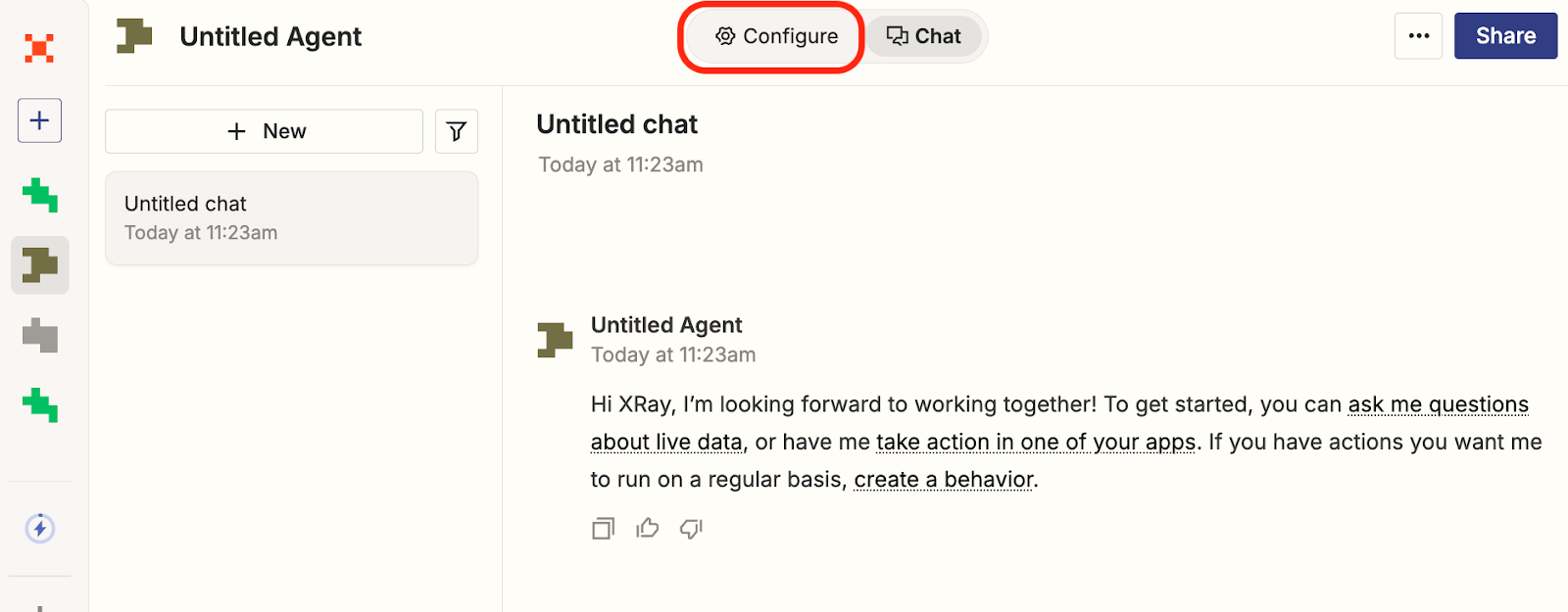 Clicking "configure" to configure the agent