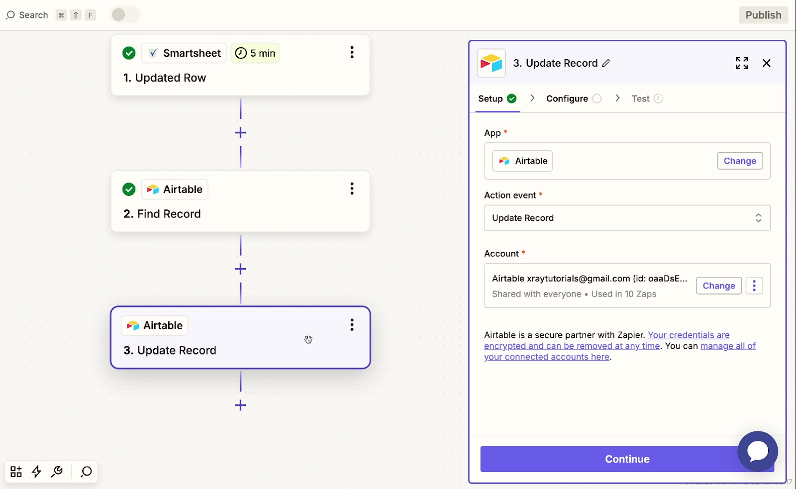 Adding an "update record" step to the Zap