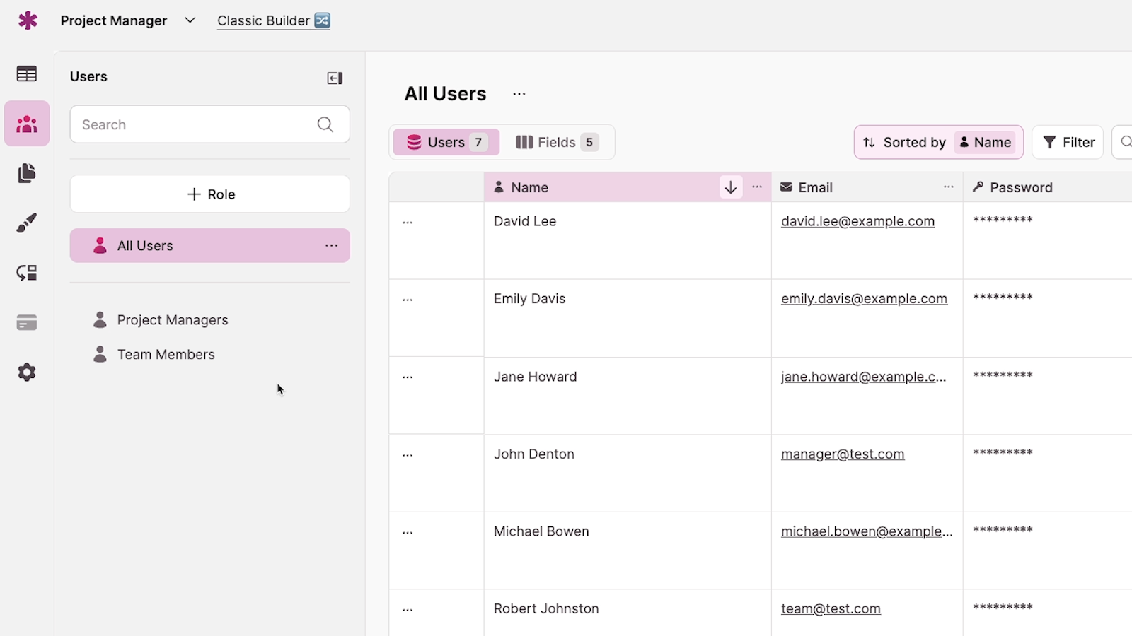 The All Users roles panel is open