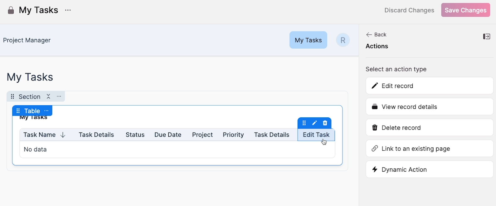 "Edit Task" field highlighted in the "My Tasks" table