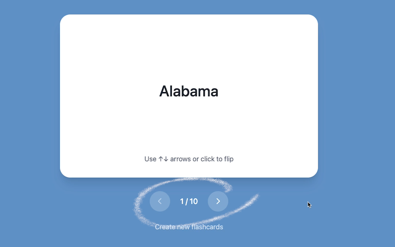 The default prompt for the flash card app only creates ten cards