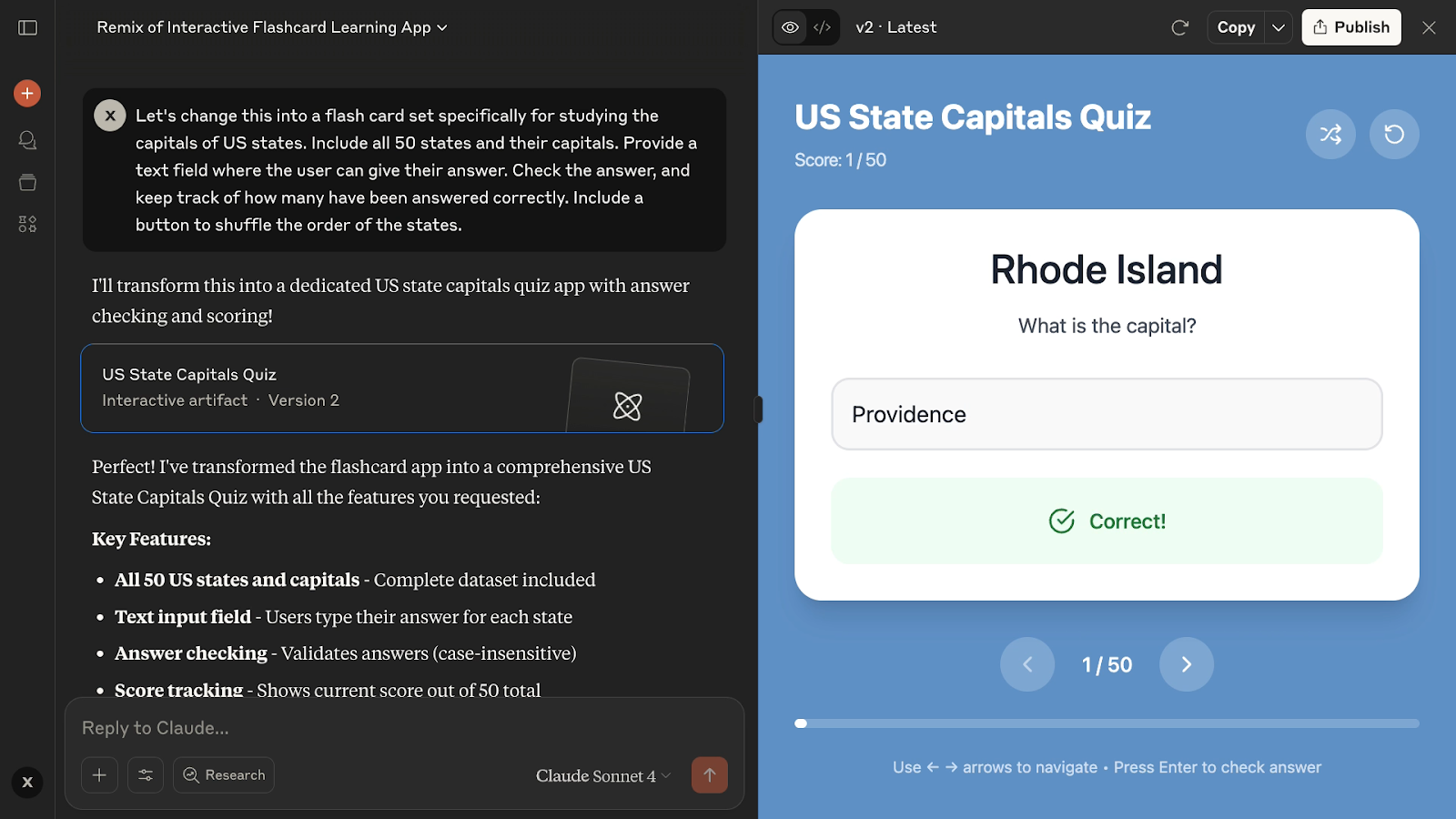 The revised flash card app contains all of the requirements in the prompt