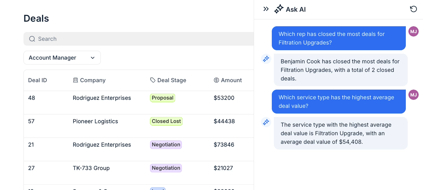 Asking softr AI for analysis of a CRM