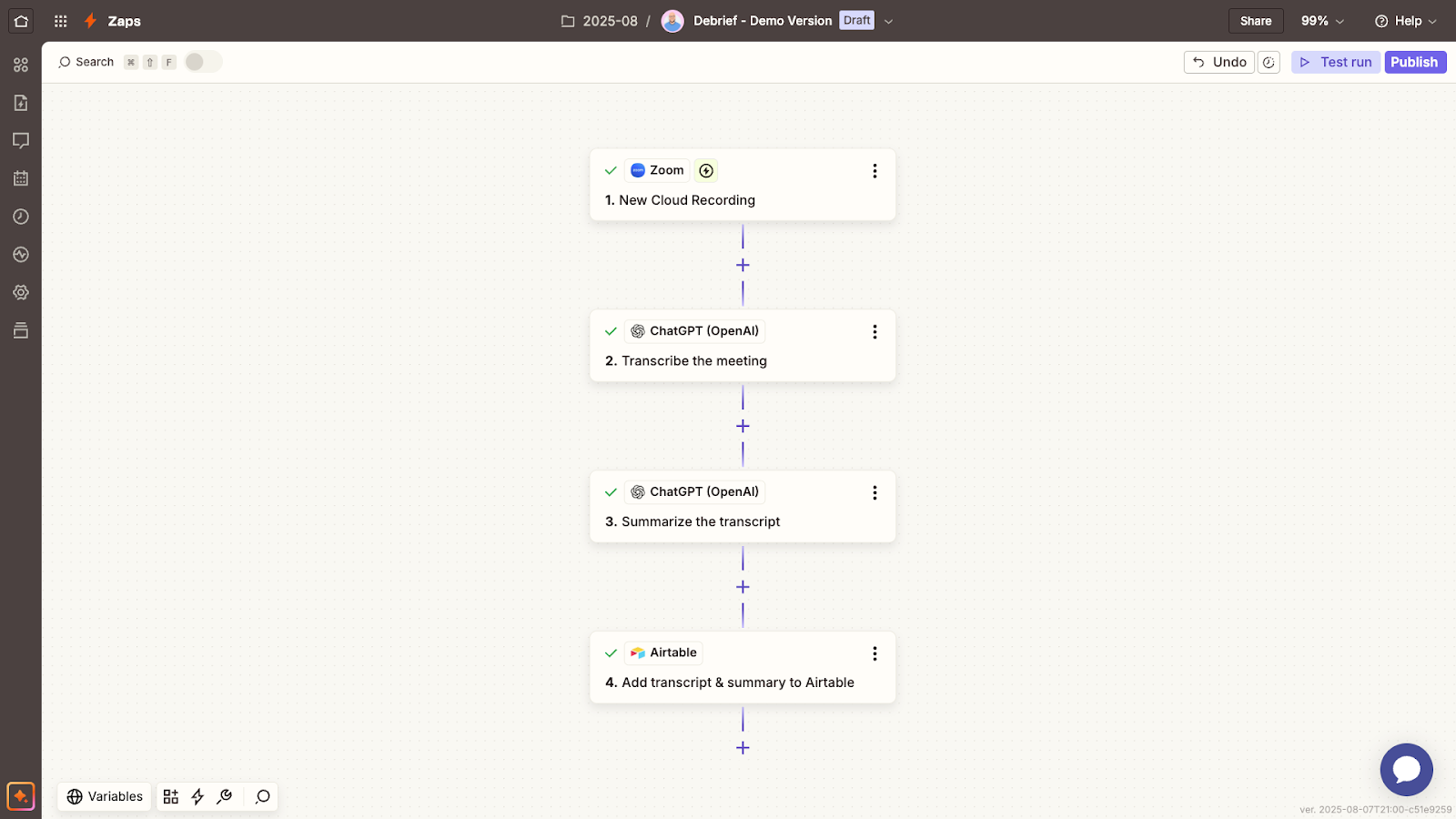 A simplified version of XRay's Debrief automation in Zapier